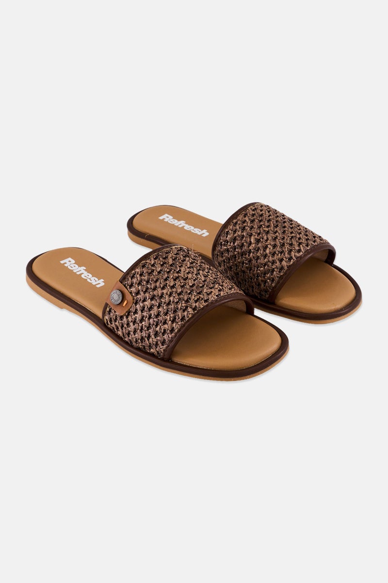 REFRESH Women Textile Upper Slip On Flats, Brown - Image 1