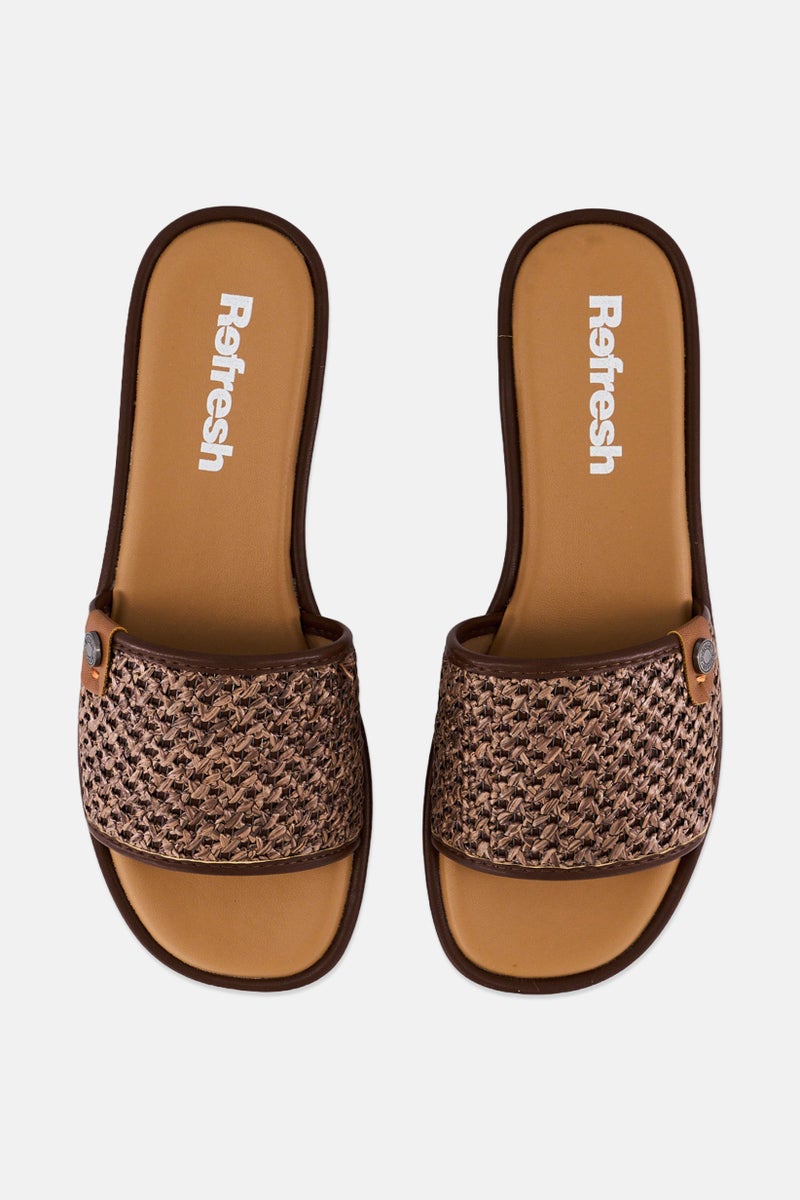 REFRESH Women Textile Upper Slip On Flats, Brown - Image 3