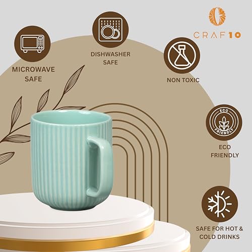 CRAF10 Linear Luxe Ceramic Cofee/Milk Mugs, 340 ML, Dishwasher & Microwave Safe, Sea Green, Set of 1 - Image 5