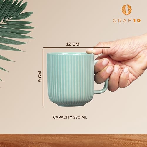 CRAF10 Linear Luxe Ceramic Cofee/Milk Mugs, 340 ML, Dishwasher & Microwave Safe, Sea Green, Set of 1 - Image 3