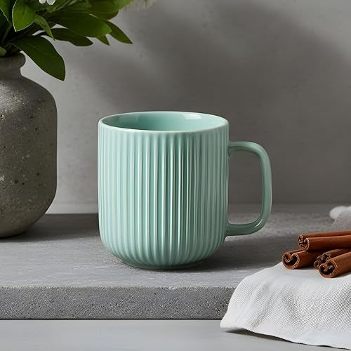 CRAF10 Linear Luxe Ceramic Cofee/Milk Mugs, 340 ML, Dishwasher & Microwave Safe, Sea Green, Set of 1 - Image 1