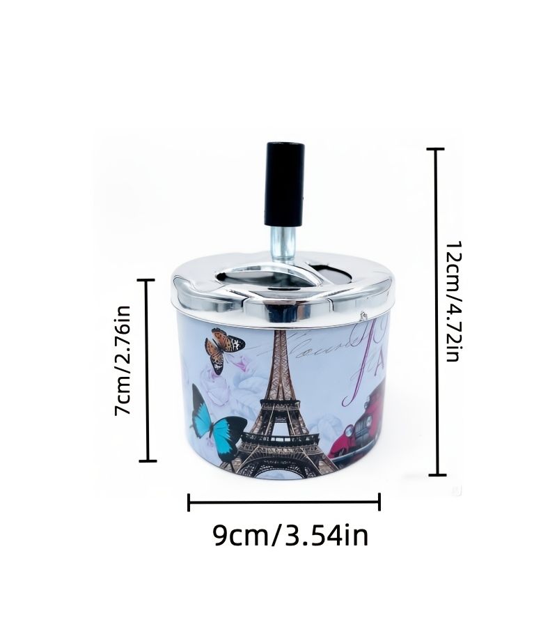 Italian Architecture Style Vintage Press Top Ashtray With Lid Stylish Design Prevents Fly Ash And Smoke Odor Universal For Home Dorm Living Room And Car Use - Image 3