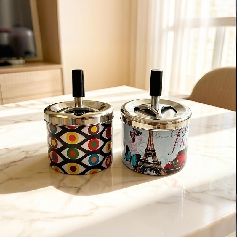 Italian Architecture Style Vintage Press Top Ashtray With Lid Stylish Design Prevents Fly Ash And Smoke Odor Universal For Home Dorm Living Room And Car Use - Image 2