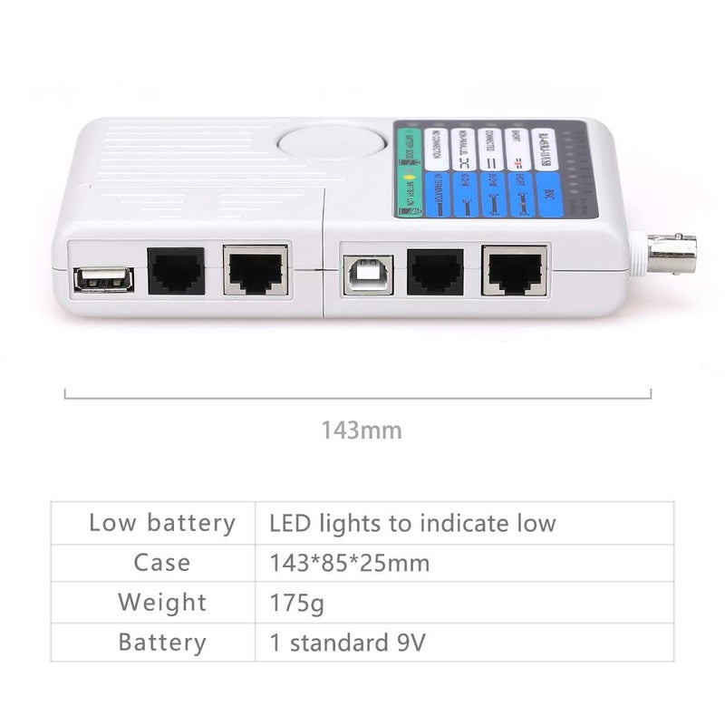 COOLCOLD Lan Tester | 4 In 1 Remote Cable Tester RJ45, RJ11, USB and BNC LAN Network Cable Cat5 Cat6 Wire Tester for UTP STP Telephone LAN Cables Tracker Detector Tool (Battery Included) - Image 3