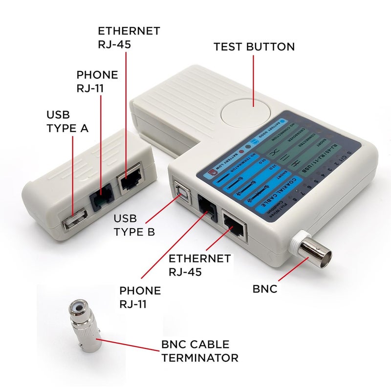 COOLCOLD Lan Tester | 4 In 1 Remote Cable Tester RJ45, RJ11, USB and BNC LAN Network Cable Cat5 Cat6 Wire Tester for UTP STP Telephone LAN Cables Tracker Detector Tool (Battery Included) - Image 4
