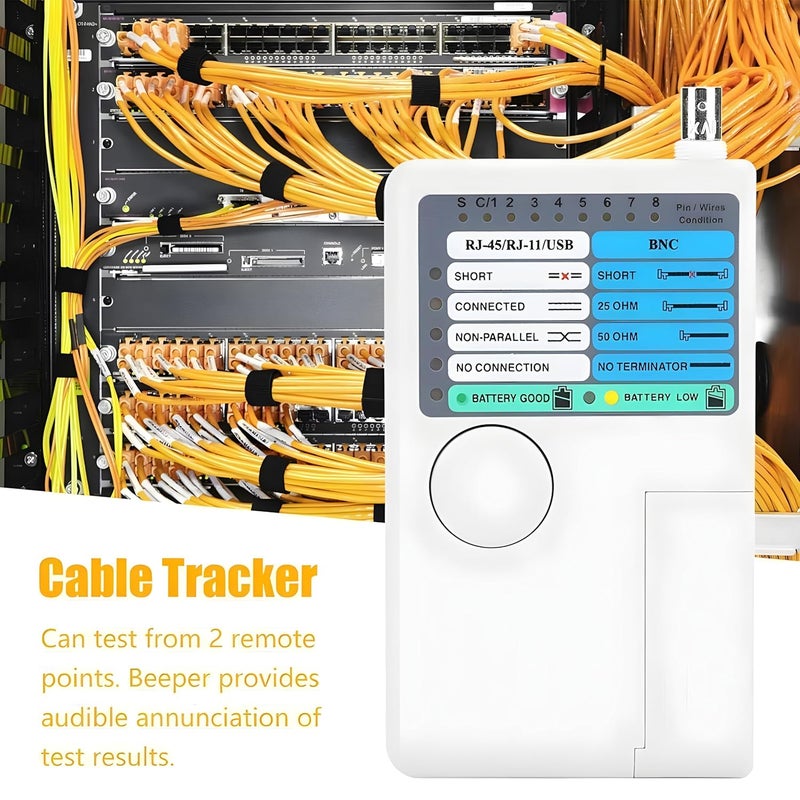 COOLCOLD Lan Tester | 4 In 1 Remote Cable Tester RJ45, RJ11, USB and BNC LAN Network Cable Cat5 Cat6 Wire Tester for UTP STP Telephone LAN Cables Tracker Detector Tool (Battery Included) - Image 2