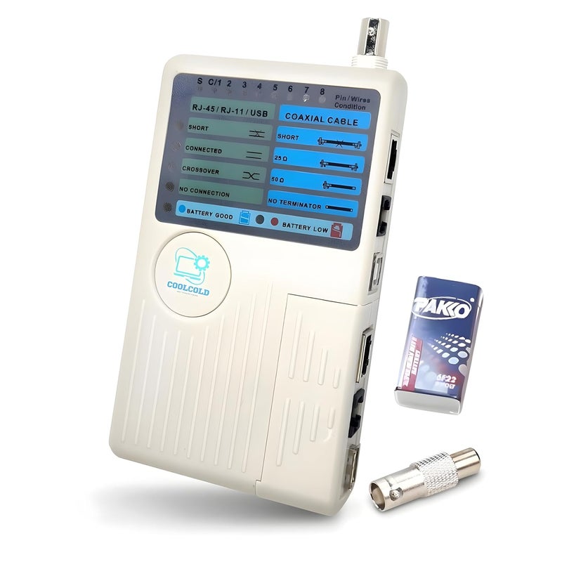 COOLCOLD Lan Tester | 4 In 1 Remote Cable Tester RJ45, RJ11, USB and BNC LAN Network Cable Cat5 Cat6 Wire Tester for UTP STP Telephone LAN Cables Tracker Detector Tool (Battery Included) - Image 1