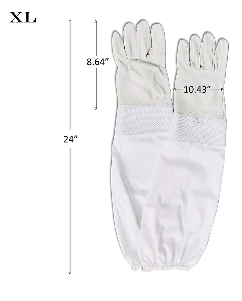 BURHAIR Mr.Bee Beekeeping Supply Goatskin Leather Beekeeper Gloves with Vent Long Canvas Sleeve & Elastic Cuff XL - Image 1
