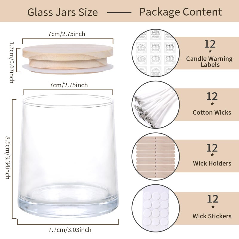 DARJEN 12 Pack Clear Candle Jars for Making Candles- 9 OZ Empty Glass Candle Making Jars with Making Kits, Candle Making Supplies Candle Containers for Home DIY & GIFS - Image 2