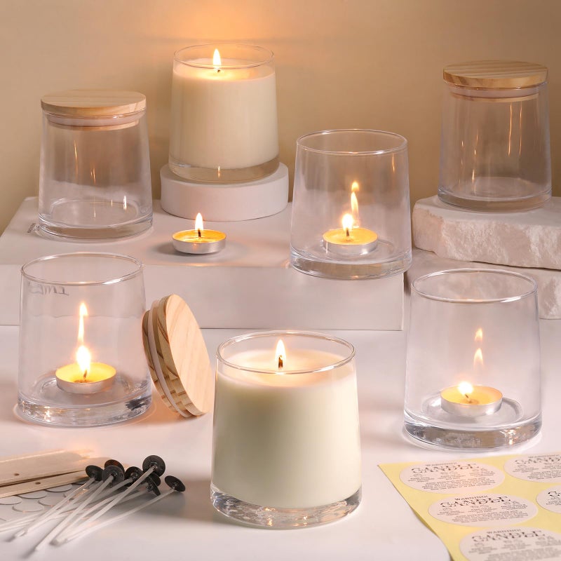 DARJEN 12 Pack Clear Candle Jars for Making Candles- 9 OZ Empty Glass Candle Making Jars with Making Kits, Candle Making Supplies Candle Containers for Home DIY & GIFS - Image 1