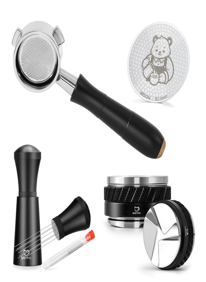 ميون طقم ملحقات MEION 54mm لماكينات إسبريسو Breville، يتضمن حامل فلتر بدون قاعدة، وموزع قهوة مزدوج الجوانب ومكبس، وملعقة تقليب إسبريسو، وشاشة قرص رقيقة 0.8 مم (أسود، 54 مم). - Image 1