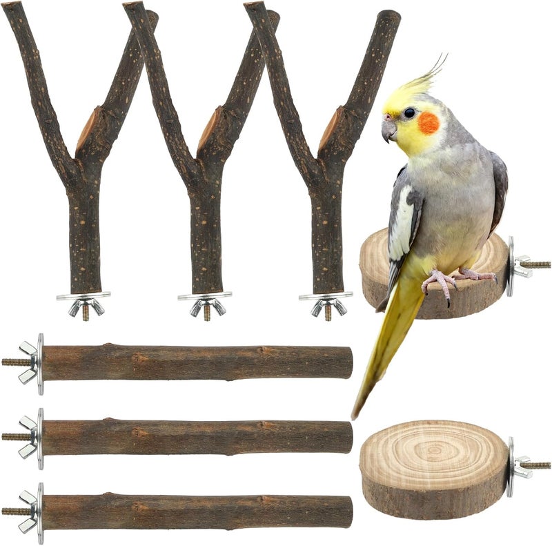 Mkobon 8 PCS Bird Perches for Cage, Natural Wood Parrot Perch Stand, Multi-Branch Platform with Fork Toys, Birds Cage Accessories for Parakeet Cockatiel Budgie Conures Lovebirds - Image 1