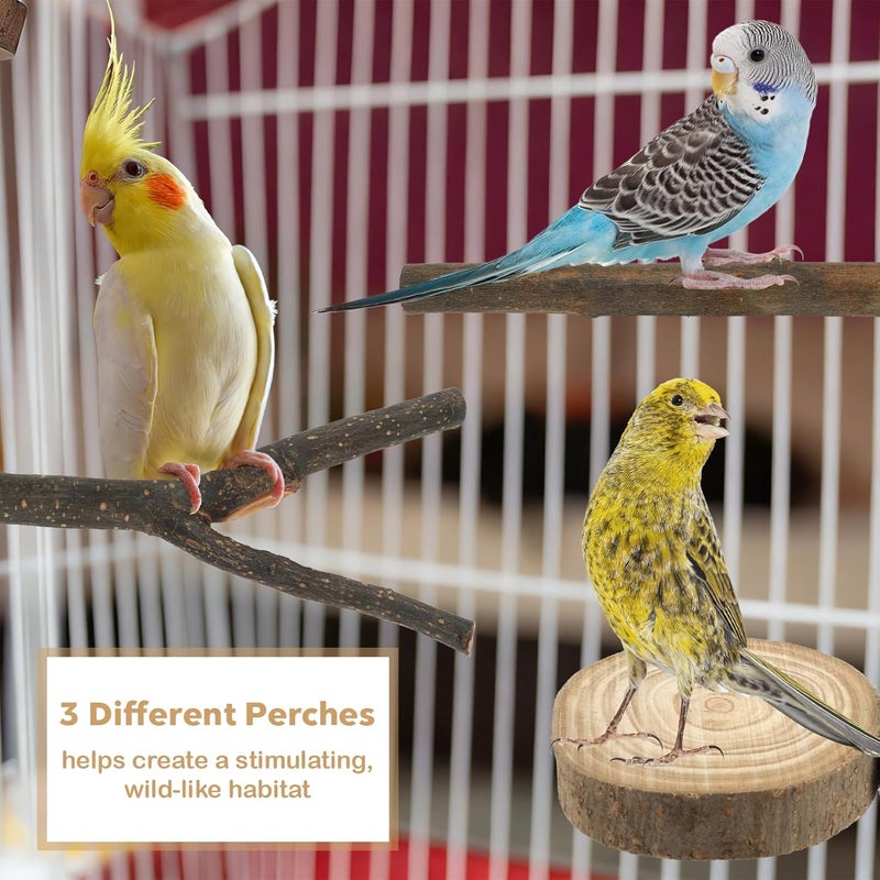 Mkobon 8 PCS Bird Perches for Cage, Natural Wood Parrot Perch Stand, Multi-Branch Platform with Fork Toys, Birds Cage Accessories for Parakeet Cockatiel Budgie Conures Lovebirds - Image 5