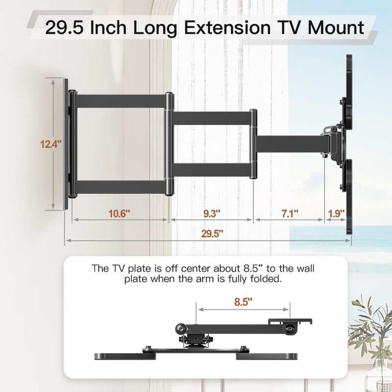 ELIVED Long Arm TV Wall Mount for Most 26-60 Inch TVs, 29.5 Inch Long Extension TV Mount Swivel and Tilt, Max VESA 400x400mm, Full Motion Wall Mount tv Bracket Holds up to 77 lbs. - Image 3