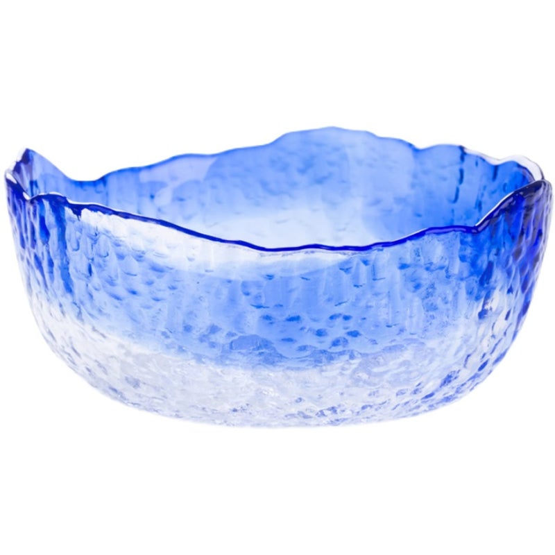 Halyuhn وعاء سلطة زجاجي أزرق شفاف بحجم 8 بوصة سعة 50 أونصة مع جدار بارتفاع 3 بوصات وعاء تقديم دائري مزخرف مع حافة متموجة للفواكه والحلويات لحفلات العشاء