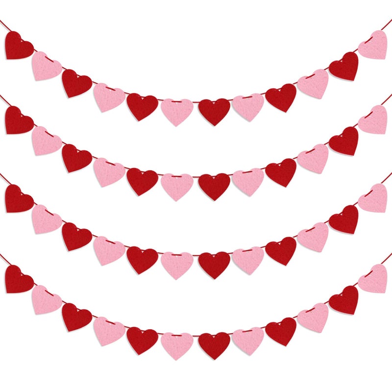 HALOGATE 4 Pack Felt Heart Garland Banner, No DIY Valentine's Day Decorations Red Pink Hearts Hanging Banner 9.8ft Galentines Day Heart Felt Decor for Wedding Anniversary Birthday Home Valentine Party Supplies - Image 1