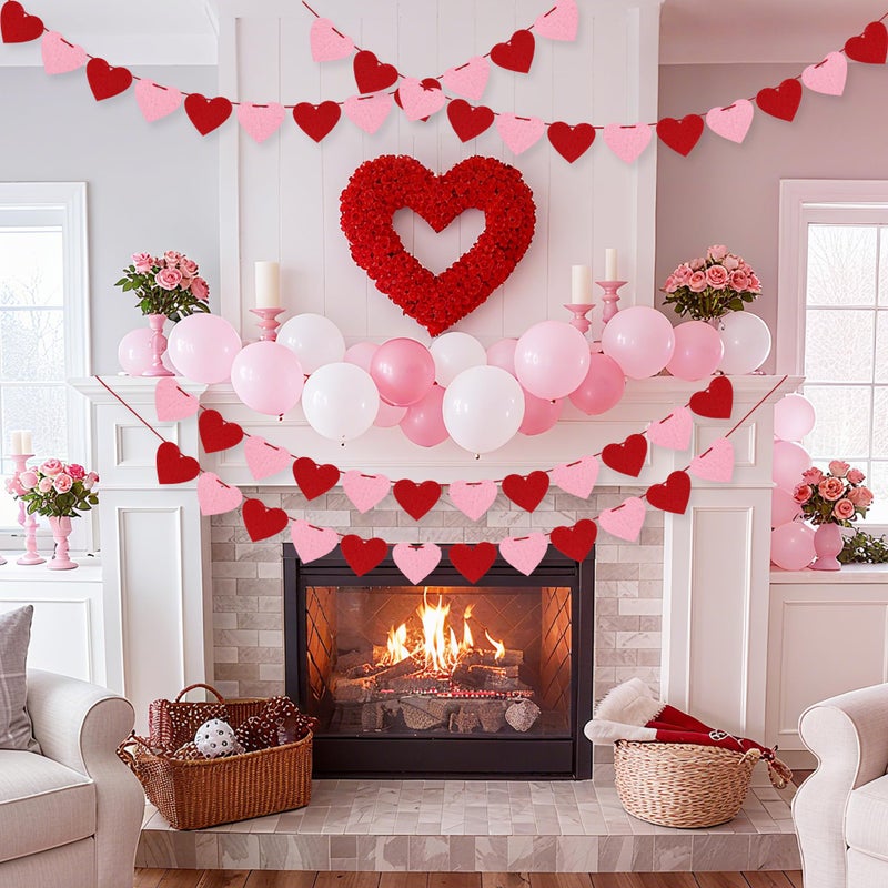 HALOGATE 4 Pack Felt Heart Garland Banner, No DIY Valentine's Day Decorations Red Pink Hearts Hanging Banner 9.8ft Galentines Day Heart Felt Decor for Wedding Anniversary Birthday Home Valentine Party Supplies - Image 3