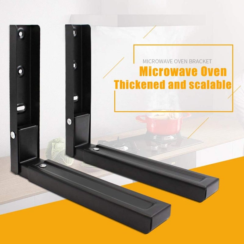 MEETOZ Microwave Wall Mount Brackets, Foldable Arm Adjustable Extensible Wall Hanging Microwave Brackets Oven Stand Shelf Rack Load 100 lb (Black) Shock rubber edge - Image 3