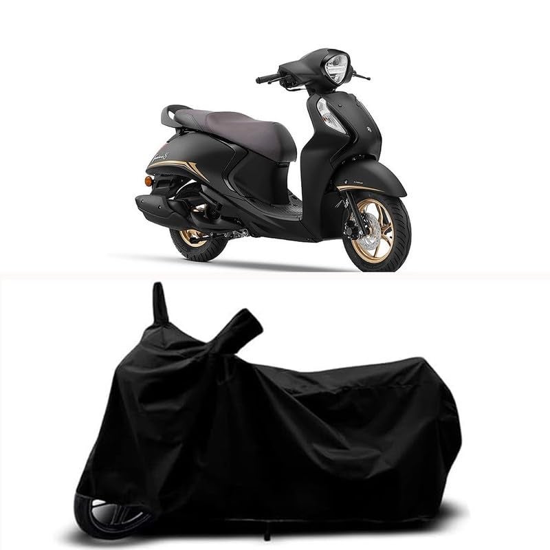 RABABLI Bike Body Cover Compatible with Yamaha Fascino 125 DLX with All Variants Scratch-Proof, Buckle Belt – Rain, UV & Dust Resistant Windproof & All-Weather Shield (Black Color) - Image 1