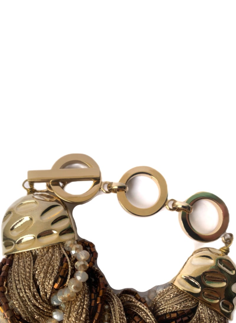 Royalace Women's Golden/Brown Shiny Beaded Braided Bracelet - Image 3