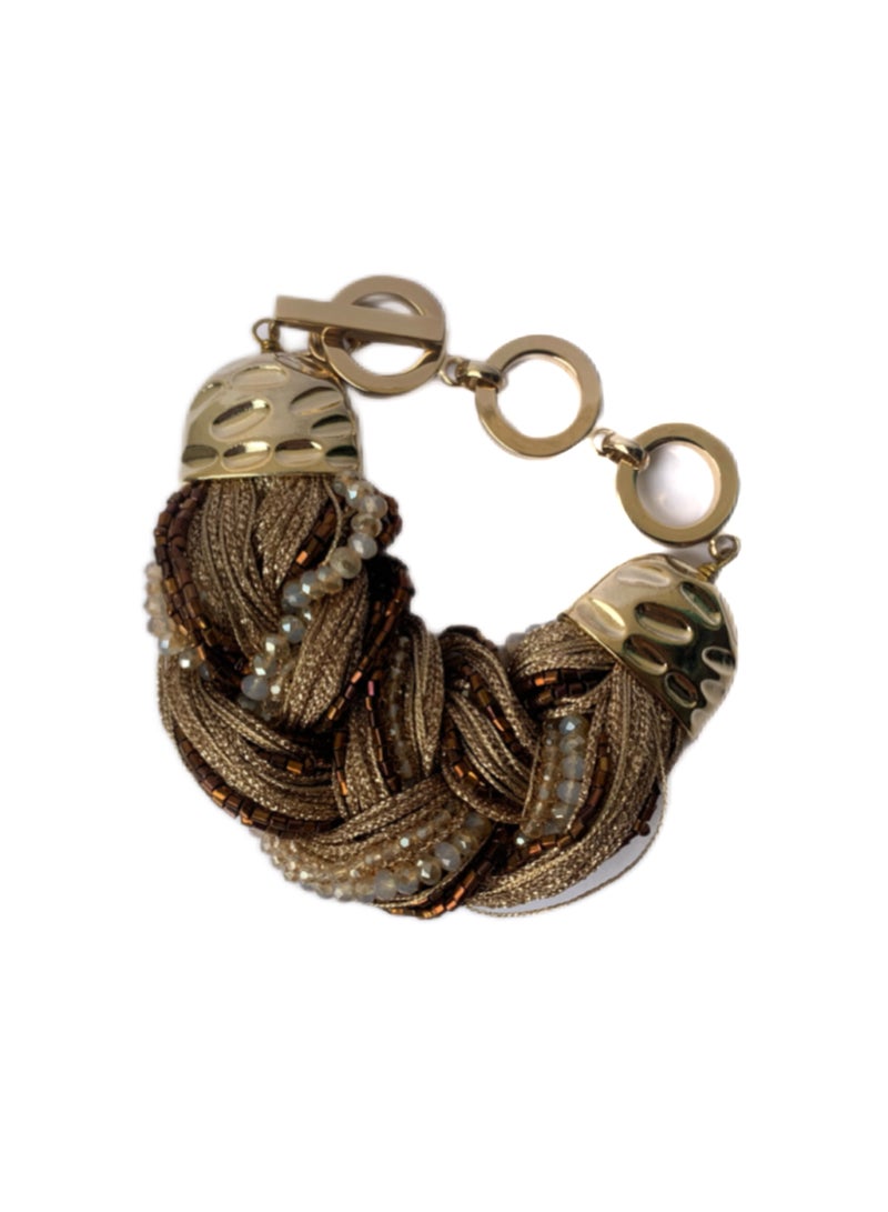 Royalace Women's Golden/Brown Shiny Beaded Braided Bracelet - Image 1