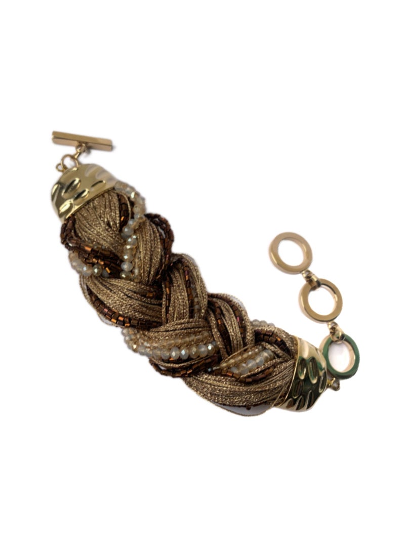 Royalace Women's Golden/Brown Shiny Beaded Braided Bracelet - Image 2