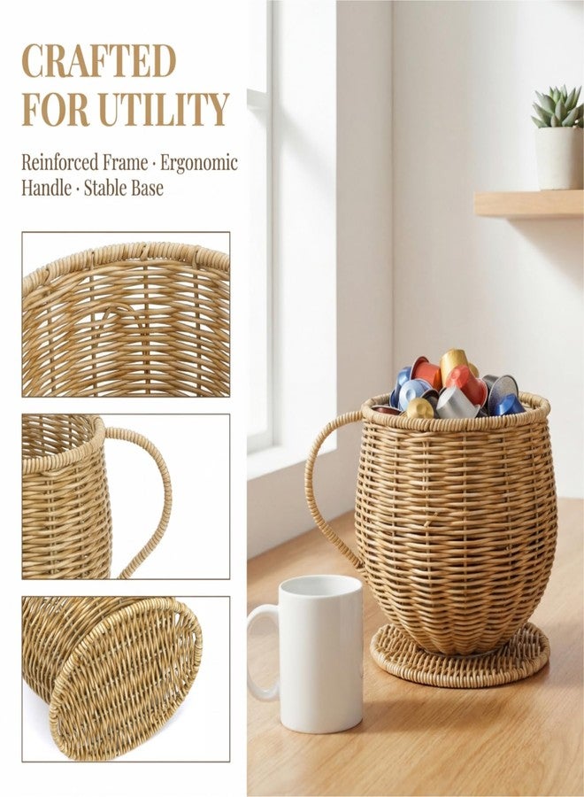 Nagpew Coffee Pod Basket, Large Capacity Coffee Pod Container with Handle, Handwoven K Cup Holder Capsule Storage for Counter, Home, Office, Coffee Bar - Image 3