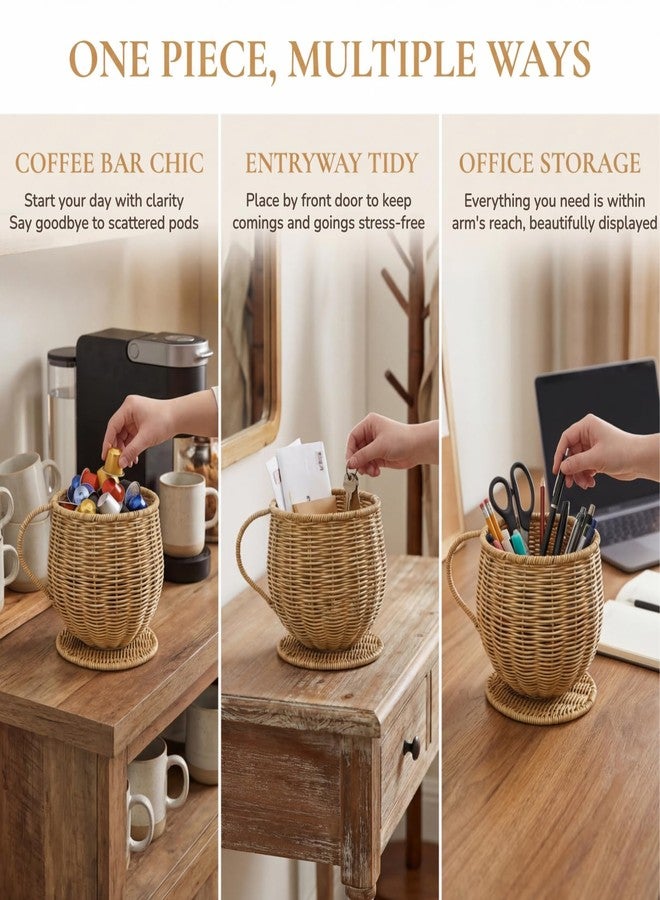 Nagpew Coffee Pod Basket, Large Capacity Coffee Pod Container with Handle, Handwoven K Cup Holder Capsule Storage for Counter, Home, Office, Coffee Bar - Image 5