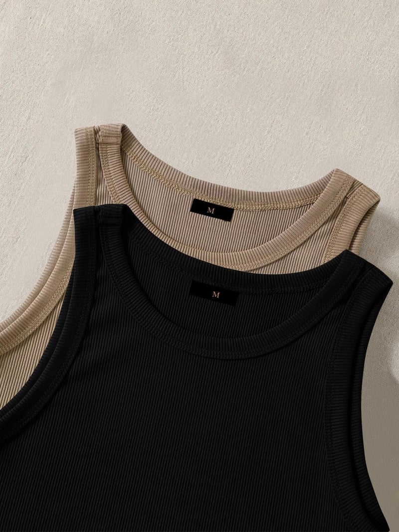 Toochki (Pack of 2) Stylish Sleeveless Round Neck Ribbed Tank Tops for Women and Western Crop Top - Image 4
