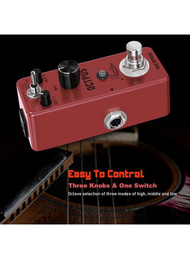 Rowin Polyphonic Octave Guitar Effects Pedal Pure Octopus Digital Mini Single Effect for Electric Guitar and Bass with True Bypass 11 Different Octave Modes LEF-3806 - Image 4