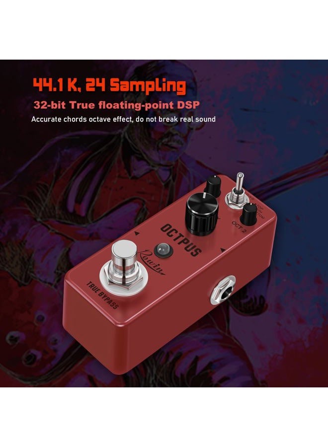 Rowin Polyphonic Octave Guitar Effects Pedal Pure Octopus Digital Mini Single Effect for Electric Guitar and Bass with True Bypass 11 Different Octave Modes LEF-3806 - Image 3