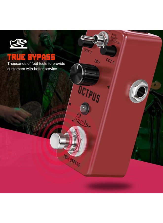 Rowin Polyphonic Octave Guitar Effects Pedal Pure Octopus Digital Mini Single Effect for Electric Guitar and Bass with True Bypass 11 Different Octave Modes LEF-3806 - Image 5