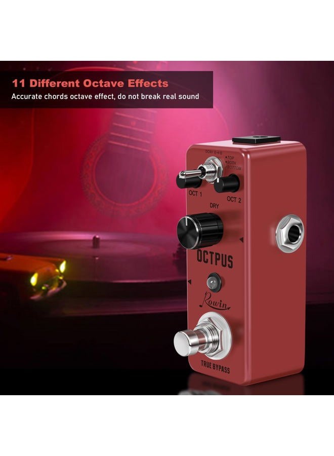 Rowin Polyphonic Octave Guitar Effects Pedal Pure Octopus Digital Mini Single Effect for Electric Guitar and Bass with True Bypass 11 Different Octave Modes LEF-3806 - Image 2