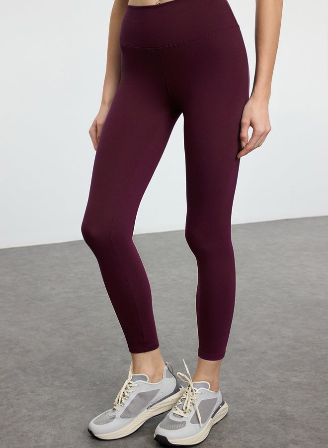 trendyol Claret Red Soft Brushed Fabric Reflective Print Detail Full Length Knitted Sports Tights - Image 4