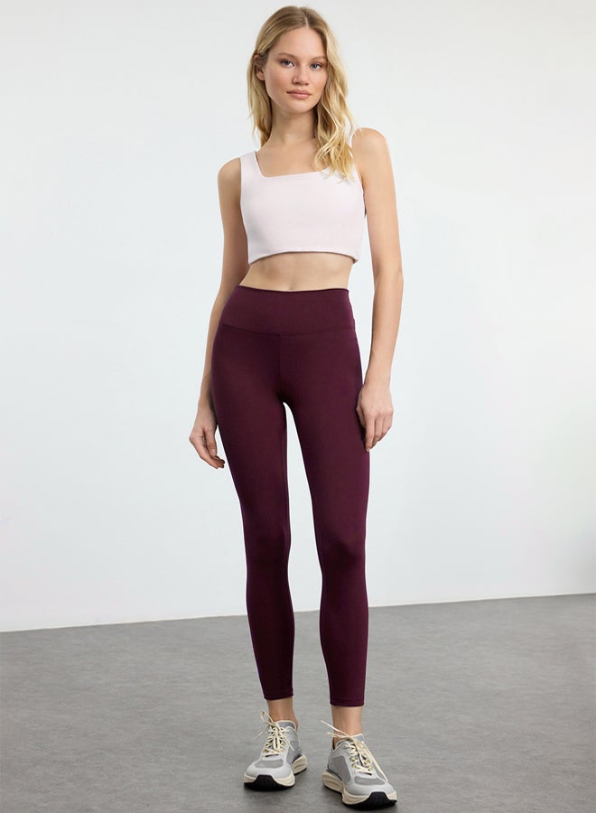 trendyol Claret Red Soft Brushed Fabric Reflective Print Detail Full Length Knitted Sports Tights - Image 2