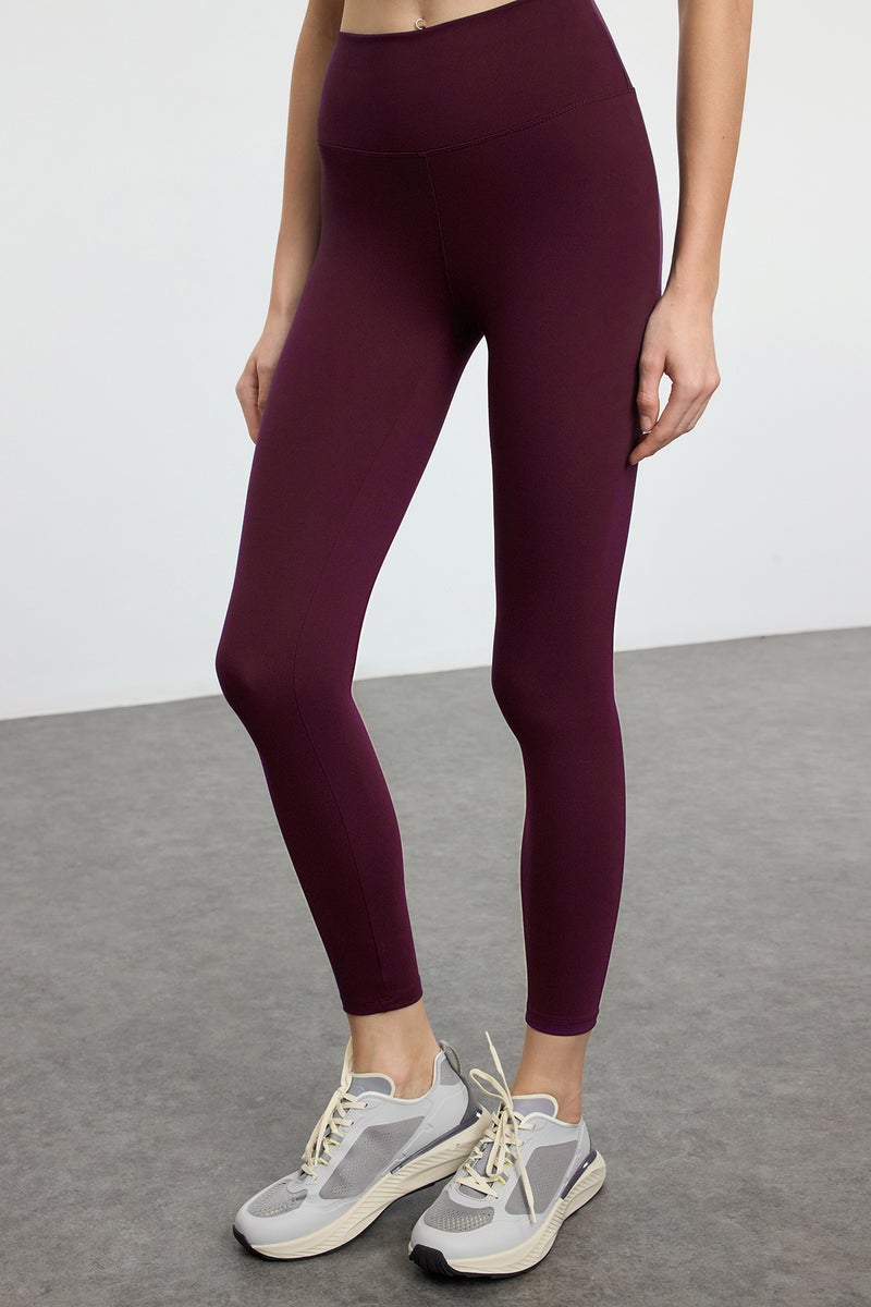 trendyol Claret Red Soft Brushed Fabric Reflective Print Detail Full Length Knitted Sports Tights - Image 4