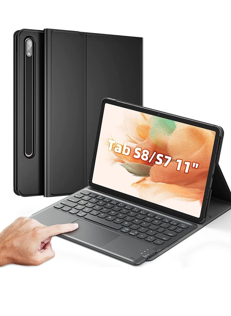 ELTRAZONE Galaxy Tab S8 Keyboard Case, Touchpad with S Pen Slot, for Samsung Galaxy Tab S8 / S7 11 inch SM-X700 / X706 / T870 / T875 / T878, Rechargeable & Detachable BT Keyboard, - Image 1