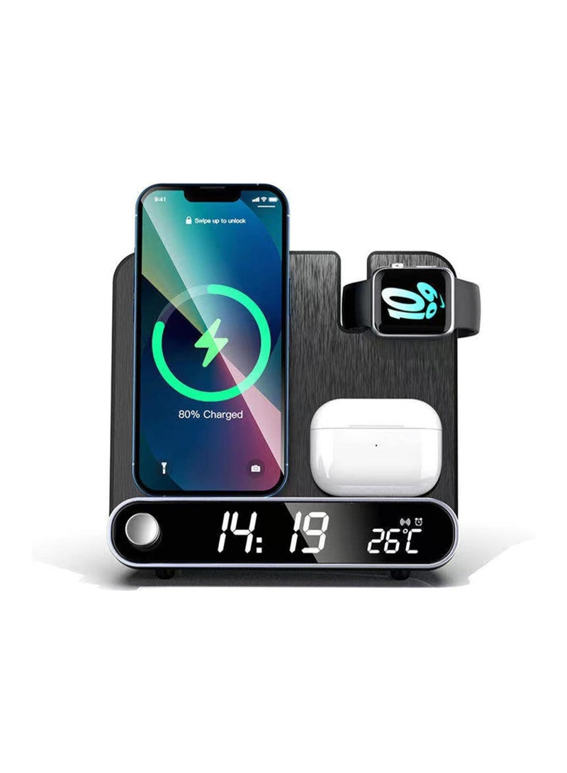 SOLARAE 2024 New Wireless Charging Station, 3 in 1 Desktop Charging Station with Clock/Alarm, 15W Fast Charging for Different Phone, Smart 3 in 1 Wireless Charger Alarm Clock with Smartwatch, Earphones - Image 1