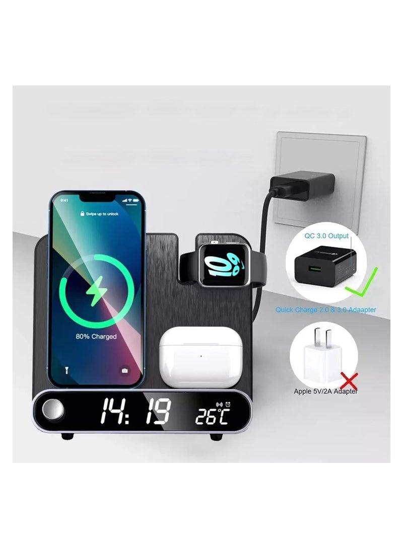 SOLARAE 2024 New Wireless Charging Station, 3 in 1 Desktop Charging Station with Clock/Alarm, 15W Fast Charging for Different Phone, Smart 3 in 1 Wireless Charger Alarm Clock with Smartwatch, Earphones - Image 5