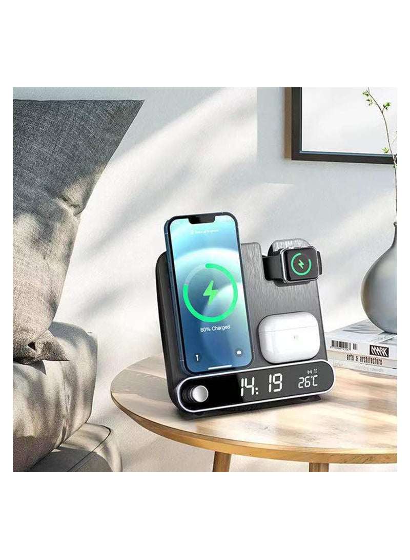 SOLARAE 2024 New Wireless Charging Station, 3 in 1 Desktop Charging Station with Clock/Alarm, 15W Fast Charging for Different Phone, Smart 3 in 1 Wireless Charger Alarm Clock with Smartwatch, Earphones - Image 2