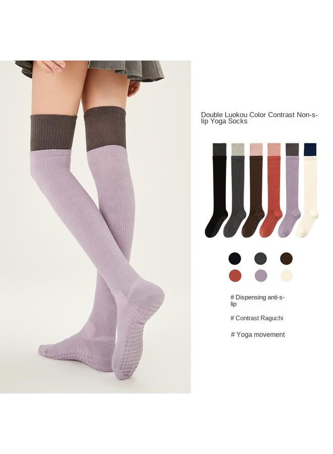 Bluejw Contrast Color Yoga Socks Children Non-slip Pressure Over-the-knee Stockings Pilates Sports Fitness Running Rope Skipping Calf Socks - Image 2