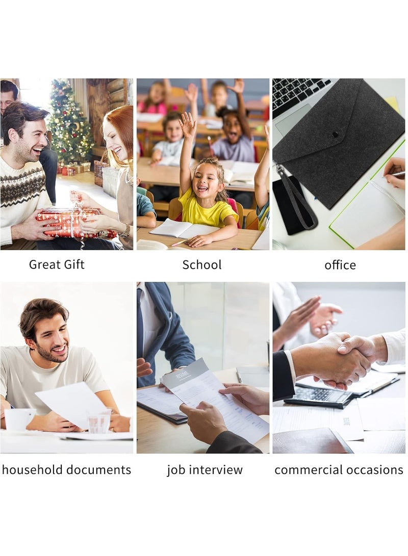 NIIMBOT 2Pcs File Folder, Felt A4 Document Holder File Organizer Filing Envelope Portfolio Case Tablet Sleeve with Button Closure and Wrist Strap for Home School Office Stationery (Grey and Black)  - Image 5