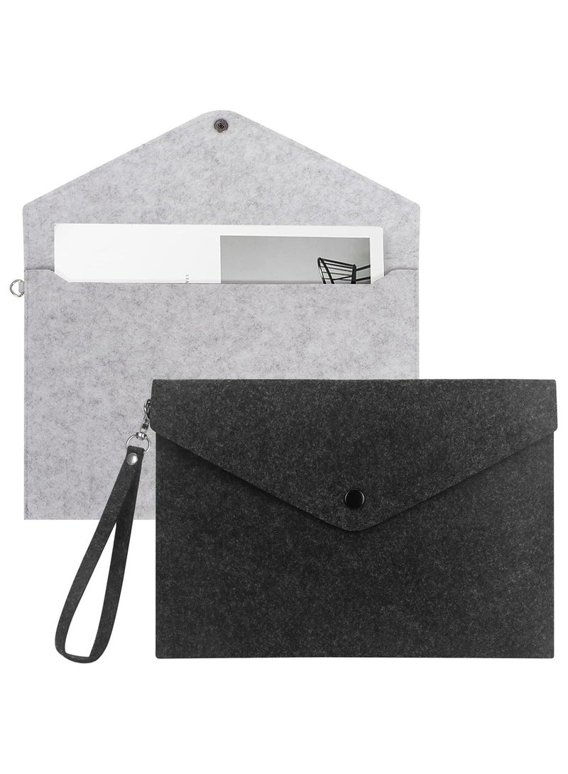 NIIMBOT 2Pcs File Folder, Felt A4 Document Holder File Organizer Filing Envelope Portfolio Case Tablet Sleeve with Button Closure and Wrist Strap for Home School Office Stationery (Grey and Black)  - Image 2