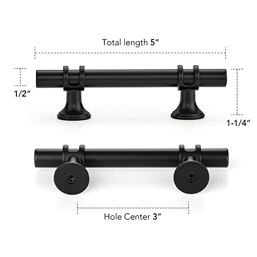 HomeExpert Home Expert 5 Pack 3 Inch Black Cabinet Handles - Matte Black Kitchen Cabinet Hardware - 5 Inch Overall Length - Image 3
