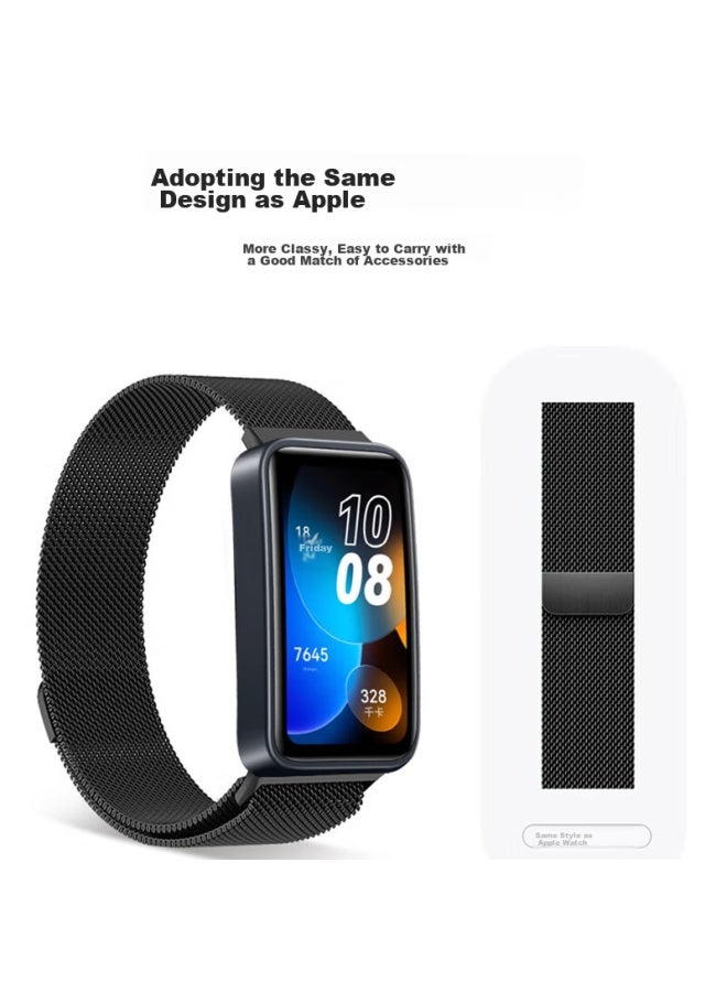Biaze Biaze Compatible With Huawei Band 8 Strap, Huawei Band 9 Strap, 9th Generation Smart Sports Bracelet Replacement Wristband, 8th Generation Nfc Milanese Metal Magnetic Bracelet Wristband Bd61-black  - Image 3