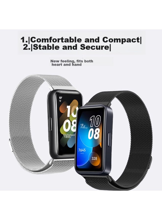 Biaze Biaze Compatible With Huawei Band 8 Strap, Huawei Band 9 Strap, 9th Generation Smart Sports Bracelet Replacement Wristband, 8th Generation Nfc Milanese Metal Magnetic Bracelet Wristband Bd61-black  - Image 2