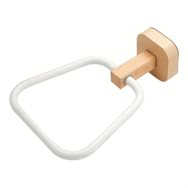 Beech White No Drill Rotating Aluminum Towel Ring Wall Mounted Bathroom Holder - Image 4