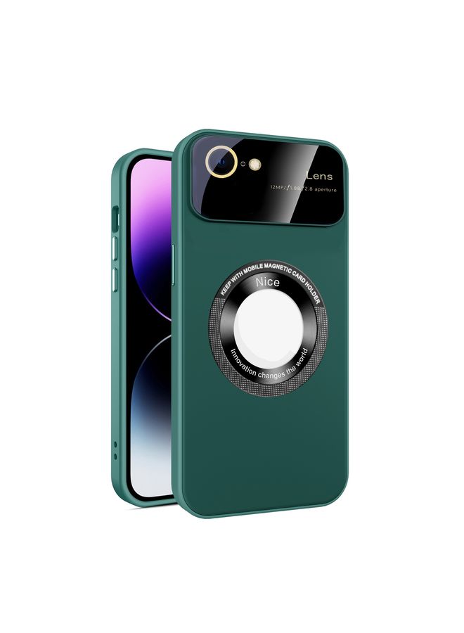 Case Cover For iPhone SE 2022/2020/8/7 Large Glass Window Magnetic Magsafe Phone Case with Lens Film Green