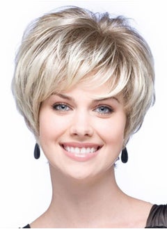 SEVENCOLORS Short Blonde Pixie Cut Wigs for White Women Blonde Mixed Brown Synthetic Wigs Natural Looking Short Hair Wigs with Bangs  - Image 2