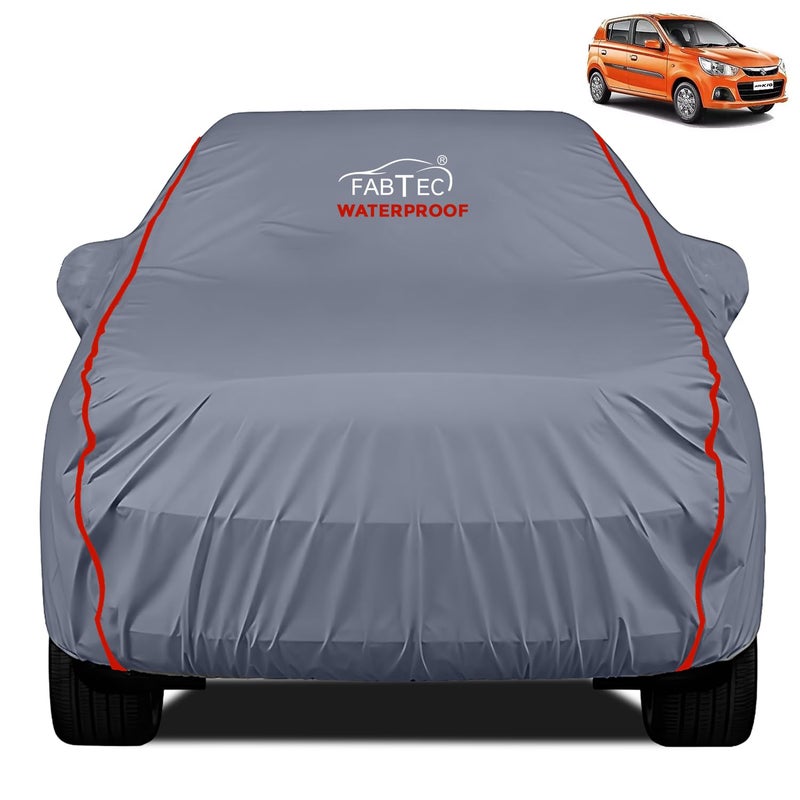 FABTEC غطاء سيارة مقاوم للماء من الدرجة الممتازة لماروتي ألتو k10 مع جيب للمرايا غطاء جسم السيارة فائق المقاومة للماء متين من مادة PEVA رمادي مع حواف حمراء - Image 1